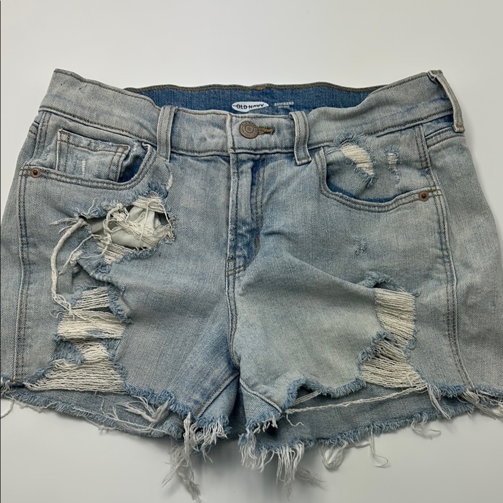 4/$20 Old Navy Boyfriend Mid Rise Denim Jeans Shorts Women's 2 Blue Light Wash